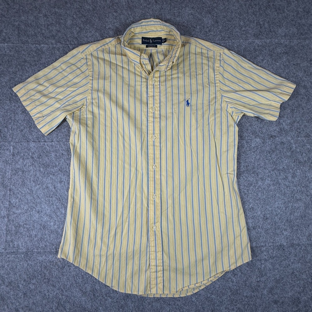 Ralph Lauren Button Down Mens Medium Striped Short Sleeve Custom Fit